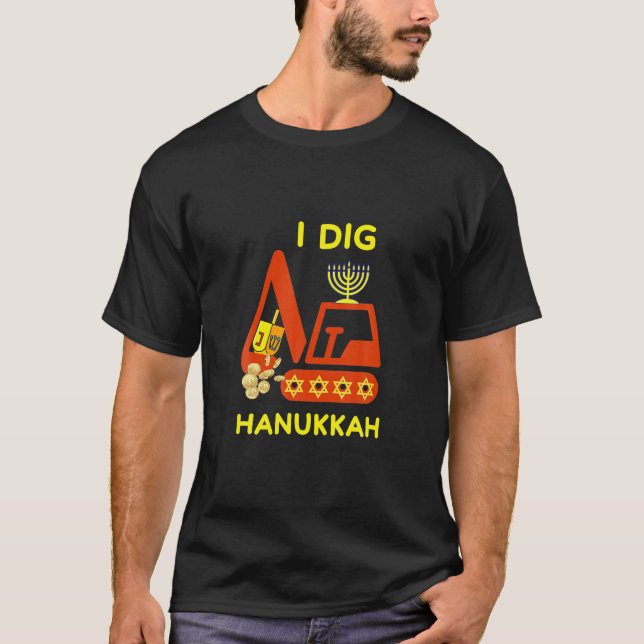 I Dig Hanukkah Crane Construction Kids Chanukah T-Shirt (Front)