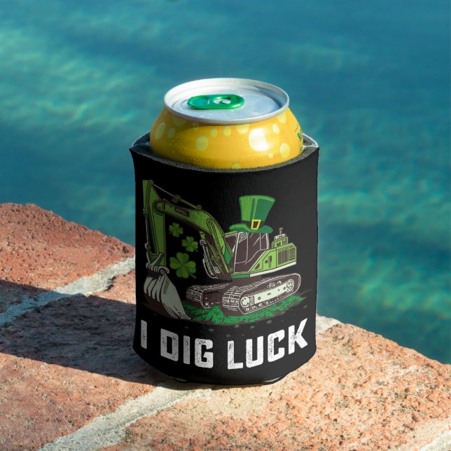 I Dig Luck Excavator St Patrick's Day Irish Can Cooler (In Situ Pool)