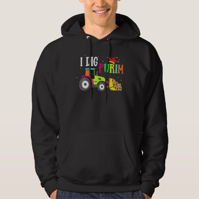 I Dig Purim Hamantaschen Tractor Jewish Toddlers B Hoodie (Front)
