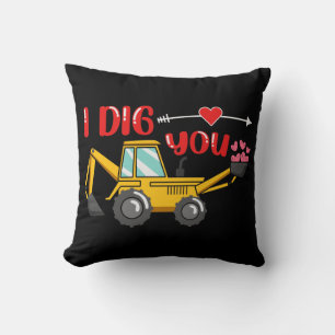 I Dig You Backhoe Valentine Cushion
