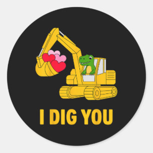 I Dig You Cute Dino Excavator Kids Valentine Boy Classic Round Sticker