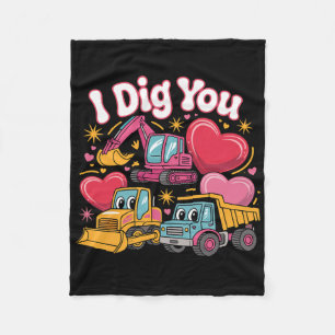 I Dig You Cute Valentine Construction Trucks Desig Fleece Blanket