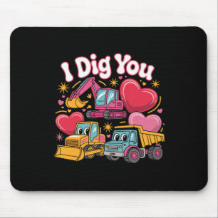 I Dig You Cute Valentine Construction Trucks Desig Mouse Mat