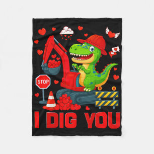 I Dig You Funny Heart Dinosaur Truck Valentine Boy Fleece Blanket