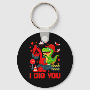 I Dig You Funny Heart Dinosaur Truck Valentine Boy Key Ring