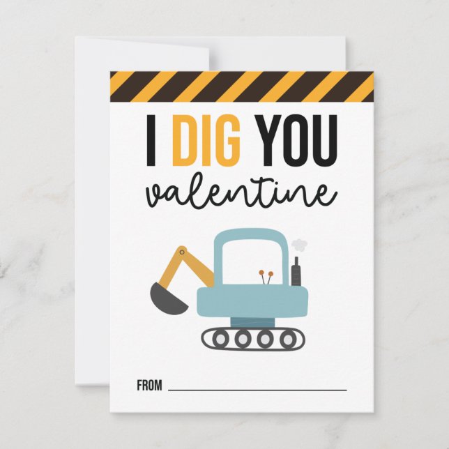 I Dig You Kids Construction Valentine Card (Front)