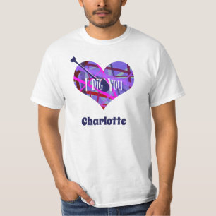 I Dig You Modern Pink & Purple Heart Shape Lines T T-Shirt