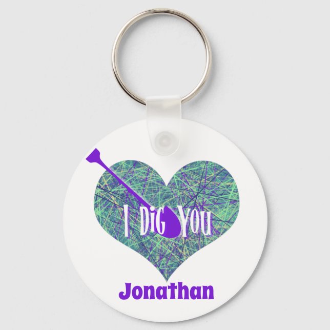 I Dig You Purple Network Heart Shape Key Ring (Front)