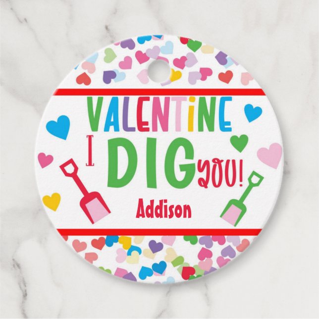 I Dig You Shovel Valentine School Favour Tag (Front)