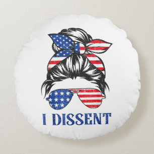 I dissent, American flag women messy bun Round Cushion