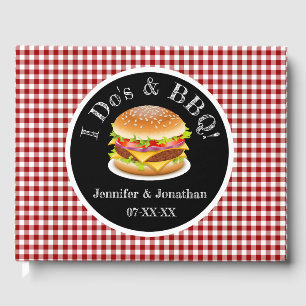 I Do and BBQ Red Gingham Hamburger Casual Wedding Guest Book