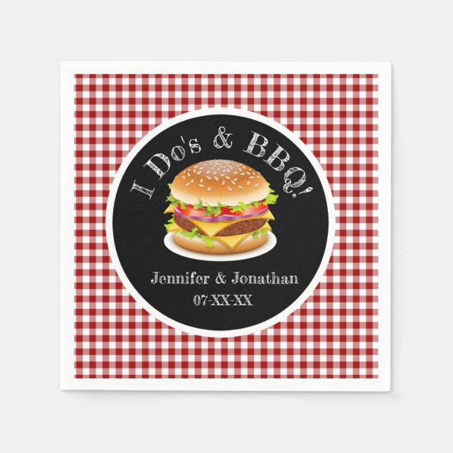 I Do and BBQ Red Gingham Hamburger Casual Wedding Napkin (Front)