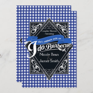I DO BARBECUE BBQ Blue White Chequered Engagement Invitation