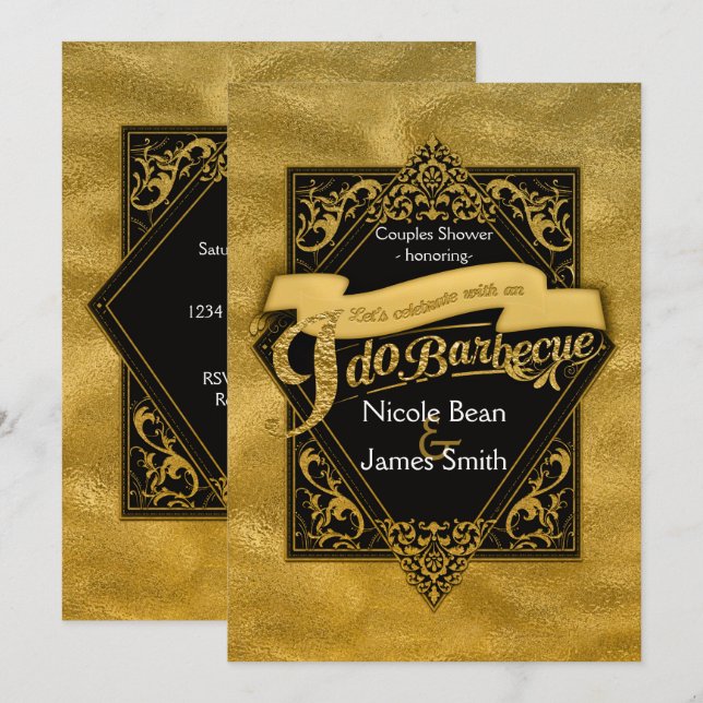I DO BARBECUE BBQ Faux Gold Foil Engagement Invitation (Front/Back)