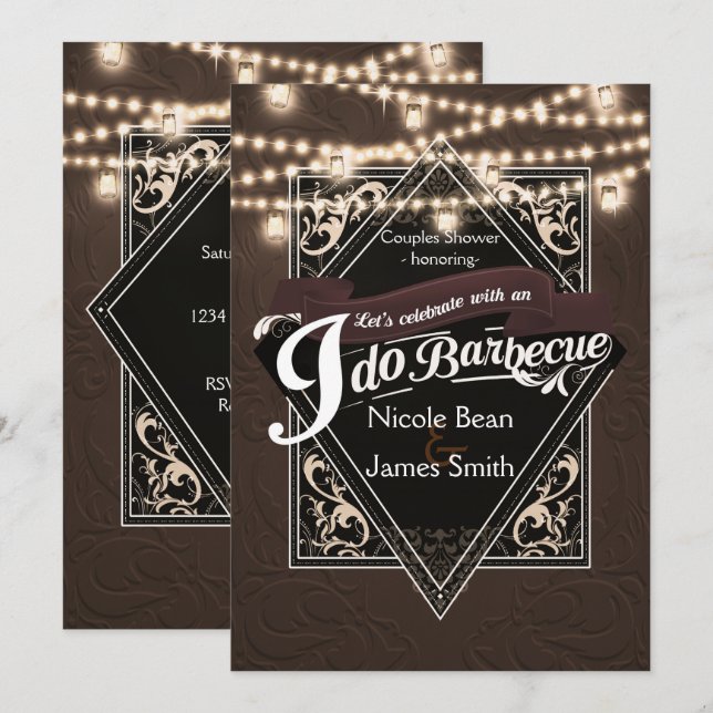 I DO BARBECUE BBQ Faux Leather & Lights Engagement Invitation (Front/Back)