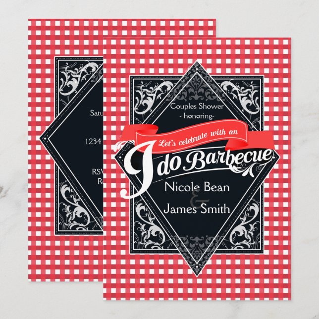 I DO BARBECUE BBQ Red White Chequered Engagement Invitation (Front/Back)