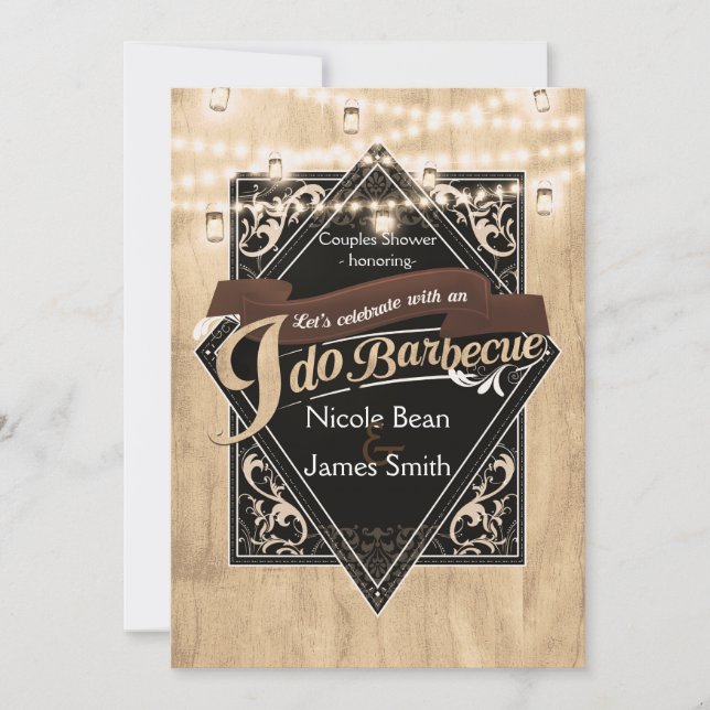 I DO BARBECUE BBQ Western Wood & Lights Engagement Invitation (Front)