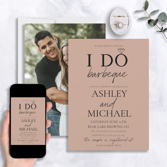 I DO BBQ Blush Brown Simple Script Photo Shower Invitation (Creator Uploaded)