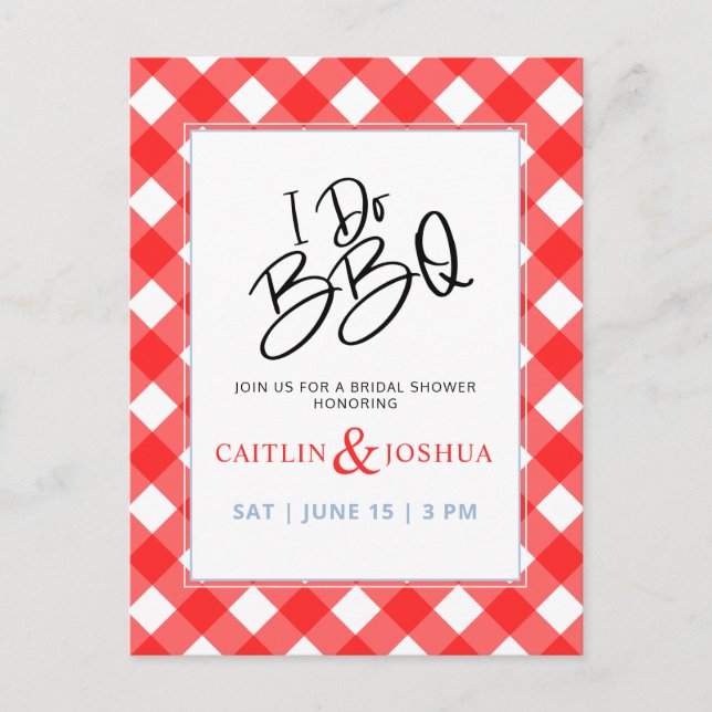 I Do BBQ Bridal Shower Red Plaid Party Invitation Postcard (Front)