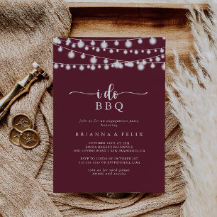 I Do BBQ Burgundy Lights Engagement Party Invitation