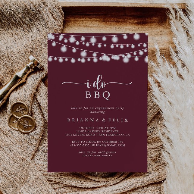 I Do BBQ Burgundy Lights Engagement Party   Invitation (Creator Uploaded)