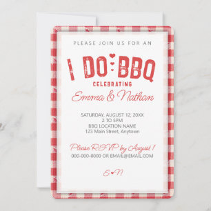 I DO BBQ casual wedding shower red gingham hearts Invitation