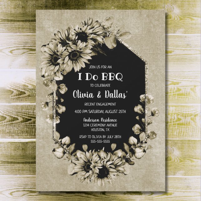 I Do BBQ Country Sunflower Floral Engagement Party Invitation (Creator Uploaded)