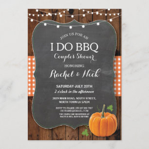 I DO BBQ Couples Shower Chalk Pumpkin Wood Invitation