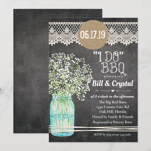 I Do BBQ Couples Shower Chalkboard Invitation (Front/Back)