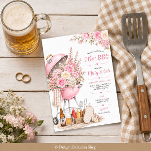 I Do BBQ Couples Shower Pink Floral Barbecue Invitation