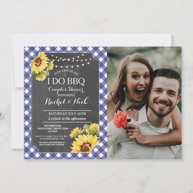 I DO BBQ Couples Shower Sunflower Blue Photo  Invitation (Front)