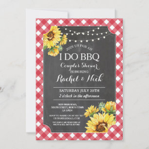 I DO BBQ Couples Shower Sunflower Gingham Invitation