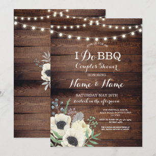 I Do BBQ Couple's Shower White Floral Anemone Wood Invitation