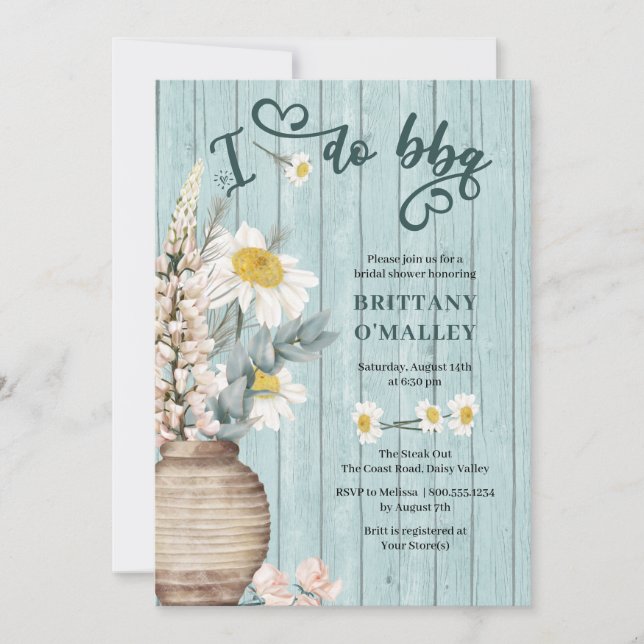 I Do Bbq Daisy and Coastal Wood Bridal Shower Invitation (Front)
