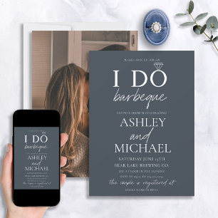 I DO BBQ Dusty Blue Simple Script Photo Shower Invitation