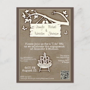 I Do   BBQ   Engagement Old Fashioned QR Code Invitation Postcard