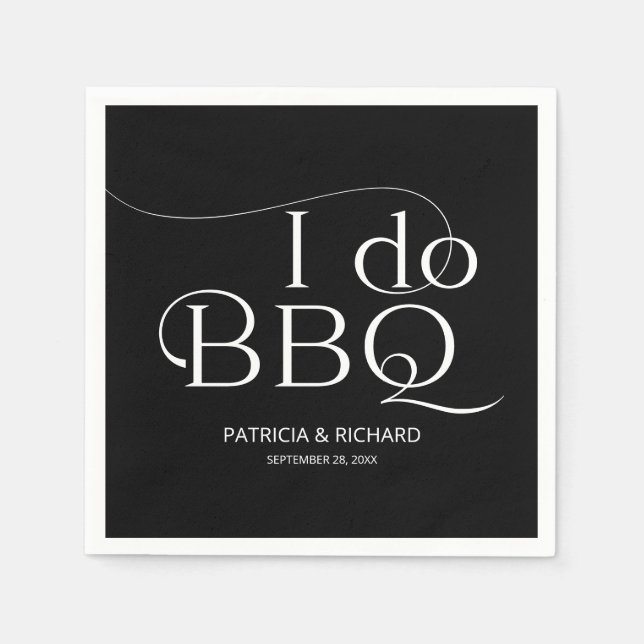 I do BBQ Engagement Party Black Napkin (Front)