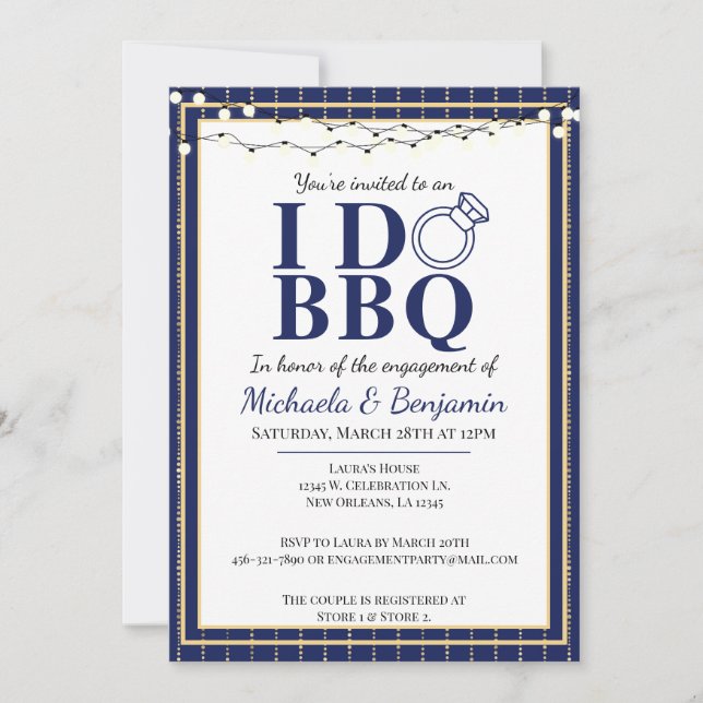I Do BBQ Engagement Party Blue Couples Shower Invitation (Front)