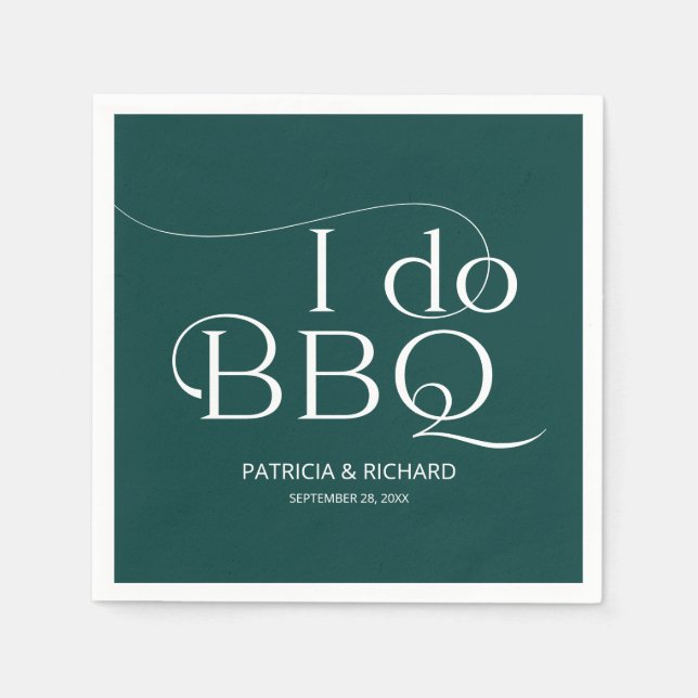 I do BBQ Engagement Party Green Napkin (Front)