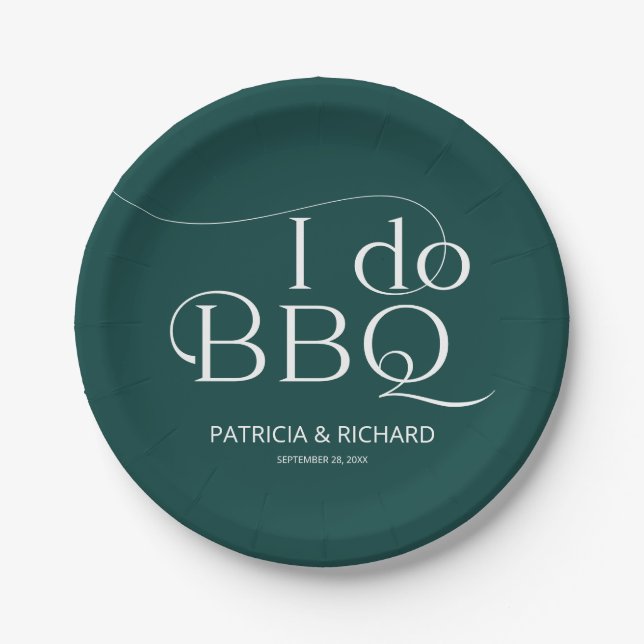 I do BBQ Engagement Party Green Paper Plate (Front)