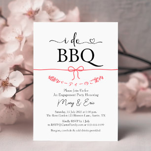 I Do BBQ Engagement Party Minimal Red Bow Japanese Invitation