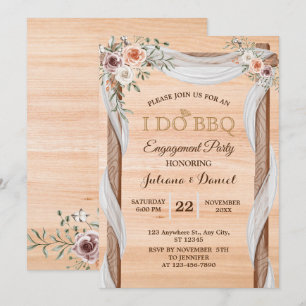I DO BBQ Engagement Party Modern Wood Floral  Invitation