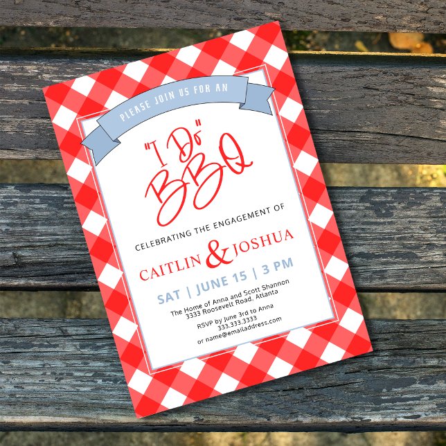 I Do BBQ Engagement Party Red Plaid Invitation (Creator Uploaded)