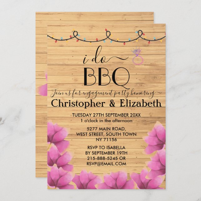 I DO BBQ engagement party string lights rustic  Invitation (Front/Back)