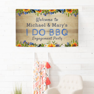 I DO BBQ Floral Wood Monogram Engagement Welcome Banner
