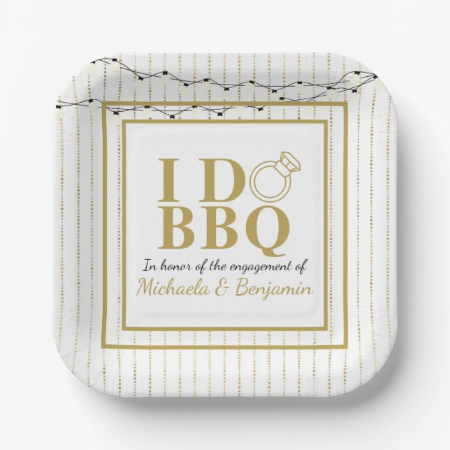 I Do BBQ Gold Engagement Party Couples Shower Paper Plate (Front)