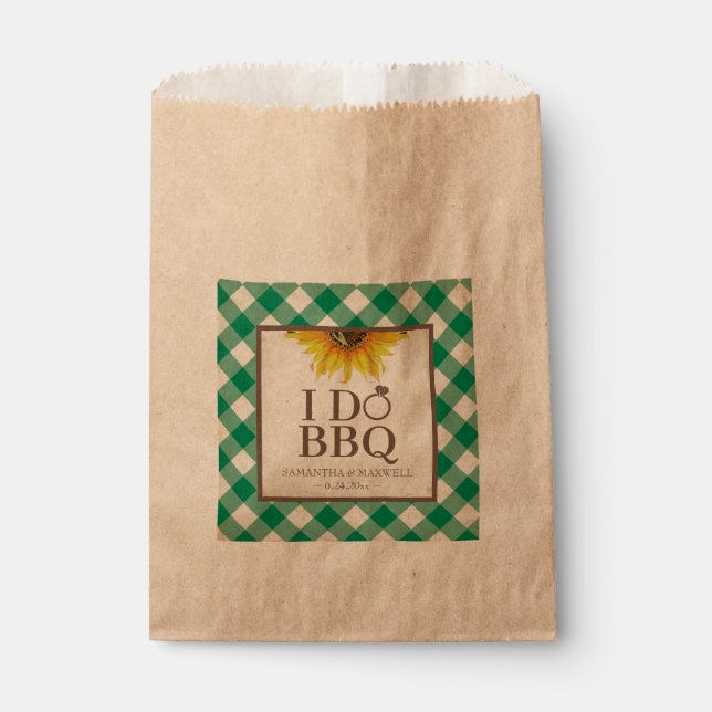 I Do BBQ Green Gingham and Sunflower Favour Bags (Front)