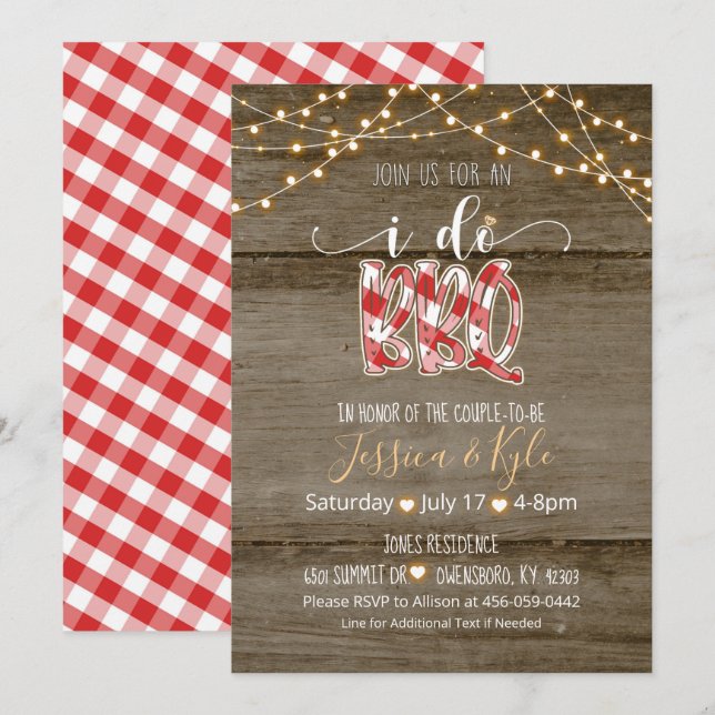 I Do BBQ Invitation - Rustic Gingham (Front/Back)
