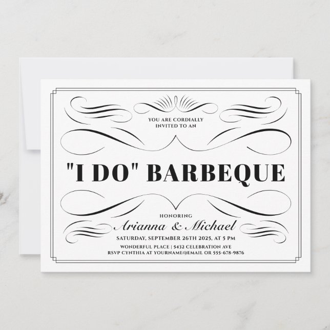 I Do BBQ Invitations - Custom Colour Scrollwork (Front)
