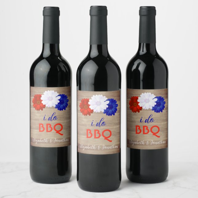 I Do BBQ Patriotic Floral Wine Label (Bottles)